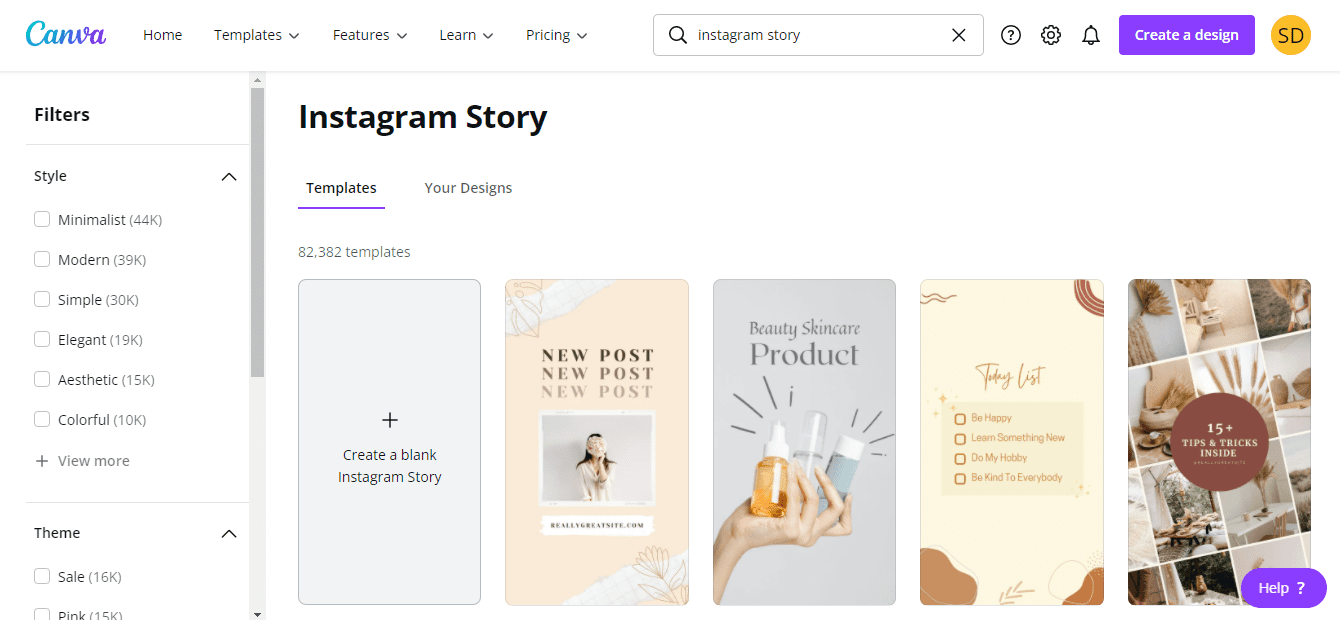 Instagram stories template on canva
